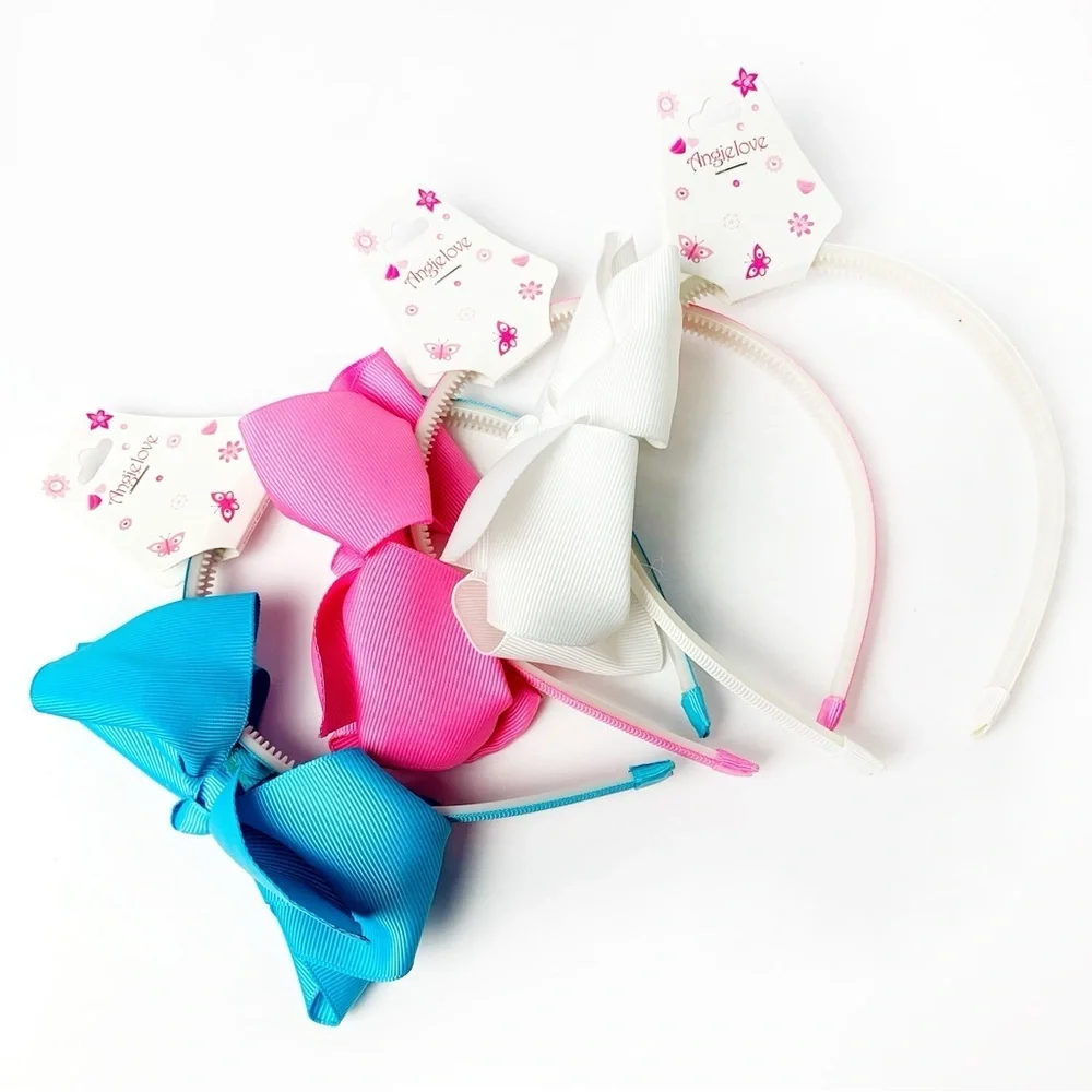 Girls Hair Bow Headband Trio - Blue, Pink, White NWT